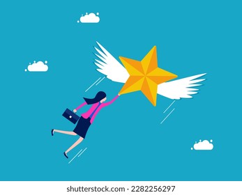 Freedom and success. Businesswoman fly with the stars. business concept vector