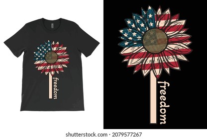 Freedom Sunflower T-Shirt Vector Design, July 4th SVG, Freedom Shirt, Sunflower flag USA, stars and stripes Flag, cut file, independence day, patriotic Shirt.