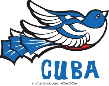 Freedom symbol - blue tocororo cuban bird icon with inscription Cuba.
