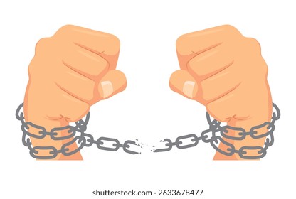 Freedom symbol design, fist. Vector breaking chains, resistance for independence day, hand illustration