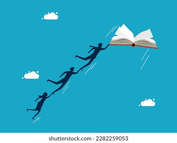Freedom to think and learn. Businessman imagines flying with a book. business and investment concept 