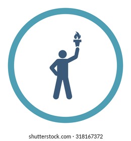 Freedom torch vector icon. This rounded flat symbol is drawn with cyan and blue colors on a white background.