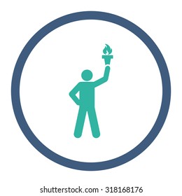 Freedom torch vector icon. This rounded flat symbol is drawn with cobalt and cyan colors on a white background.