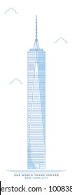 Freedom tower. One world trade center. Stylized, freehand design. New York City skyscraper. Manhattan. Usa. January 26, 2018