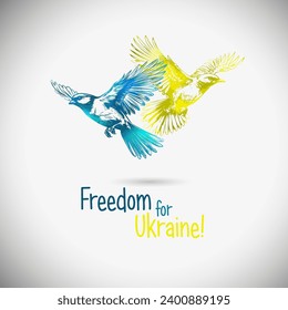 Freedom for Ukraine flying birds. The concept of peace in Ukraine. hand drawing. Not AI. Vector illustration