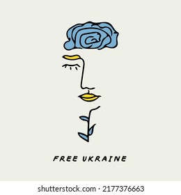 Freedom for Ukraine. Vector line art illustration with blue and yellow color. Background banner design with face