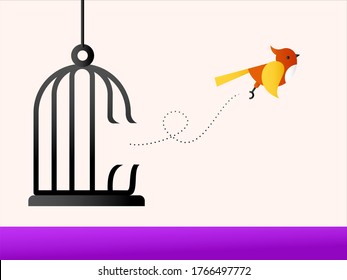 Freedom vector concept: bird flying away from its cage