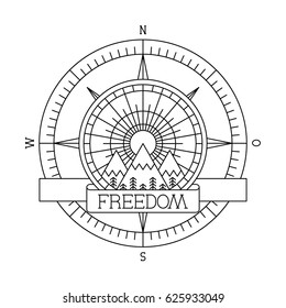 Freedom vector emblem with sun and mountains