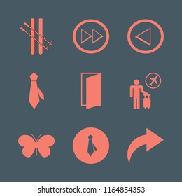 freedom vector icons set. with left arrow, skiing, tourist flying and right arrow in set
