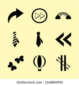 freedom vector icons set. with tie, skiing, balloon and butterflies in set