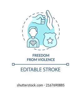 Freedom from violence turquoise concept icon. Protect from abuse. LGBT program abstract idea thin line illustration. Isolated outline drawing. Editable stroke. Arial, Myriad Pro-Bold fonts used