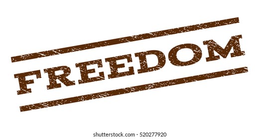 Freedom watermark stamp. Text tag between parallel lines with grunge design style. Rubber seal stamp with dirty texture. Vector brown color ink imprint on a white background.