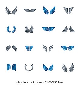 Freedom Wings emblems set. Heraldic Coat of Arms decorative logos isolated vector illustrations collection.