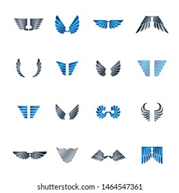 Freedom Wings emblems set. Heraldic Coat of Arms decorative logos isolated vector illustrations collection.