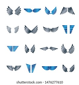 Freedom Wings emblems set. Heraldic Coat of Arms decorative logos isolated vector illustrations collection.