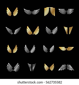 Freedom Wings emblems set. Heraldic Coat of Arms decorative logos isolated vector illustrations collection.