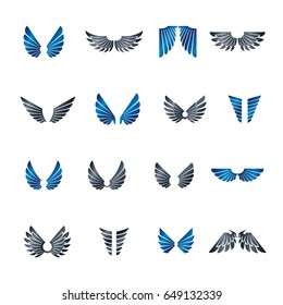 Freedom Wings emblems set. Heraldic Coat of Arms decorative logos isolated vector illustrations collection.
