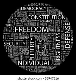 FREEDOM. Word collage on black background. Vector illustration.