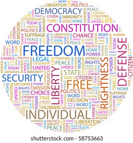 FREEDOM. Word collage on white background. Illustration with different association terms.