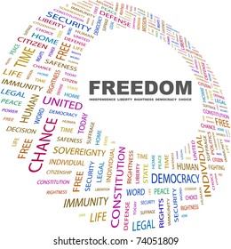 FREEDOM. Word collage on white background. Vector illustration. Illustration with different association terms.
