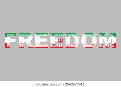 Freedom Word with Iran heart shape, Flag of Iran national country symbol illustration Vector, Rectangle Iran flag illustration, Flat vector illustration
