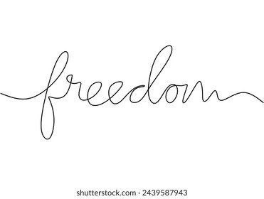 Freedom word one continuous line banner with editable stroke.