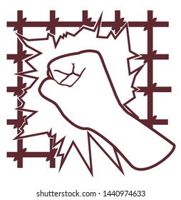 freedom,fist breaks the cage,man breaks the shackles. vector image.