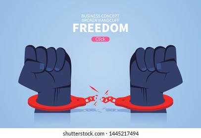 freedom,Human hands in handcuffs and torn chains.