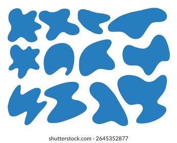 Freeform Abstract Blue Blob Collection. A collection of abstract blue blob shapes with playful silhouettes and soft organic contours designed in a bold style. Perfect for backgrounds visual elements