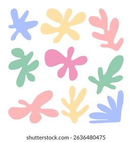 Freeform Abstract Cutout Shape. A colorful collection of nine abstract cutout shapes in playful organic styles including coral blobs wings leaves and radiating forms. Perfect for modern visual layouts