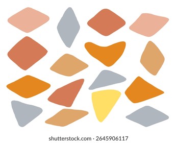 Forma Livre Abstrata Diamante e Forma de Bolha. Uma coleção divertida de dezesseis formas abstratas livres, incluindo bolhas de diamantes em tons quentes da terra. Perfeito para padrões marca cartazes de embalagem