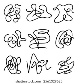 Freeform abstract line art designs. A curated collection of nine freeform abstract line art designs featuring bold loops and creative strokes, perfect for modern artistic projects