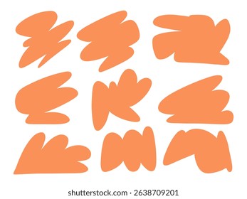 Freeform Abstract Orange Blob Shape. A vibrant collection of 9 freeform abstract blob elements featuring rounded edges, and playful silhouettes. Perfect for stickers, posters, and visual design