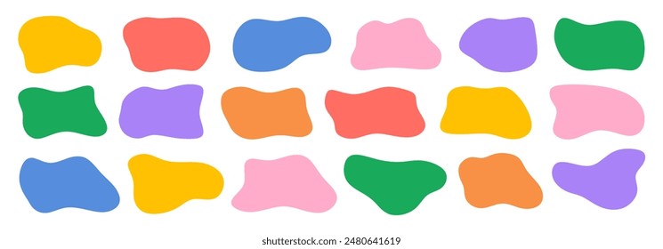 Freeform colorful blob shapes. Abstract minimal blotch shapes, liquid forms isolated on white background. Modern graphic design elements. Colored flat vector illustration for design decoration