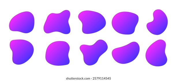 Freeform colorful shapes. Set of abstract gradient liquid forms. Trendy minimal designs. Flat vector illustration.