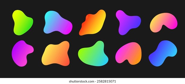 Freeform colorful shapes. Set of abstract gradient liquid forms. Trendy minimal designs. Flat vector illustration.
