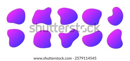Freeform colorful shapes. Set of abstract gradient liquid forms. Trendy minimal designs. Flat vector illustration.