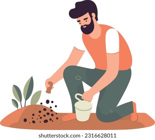 Ilustración plana de forma libre de un hombre plantando semillas