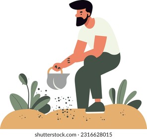 Ilustración plana de forma libre de un hombre plantando semillas