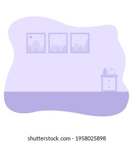 free-form interior template against the background of a picture and a bedside table. Work form home concept background. Vector illustration