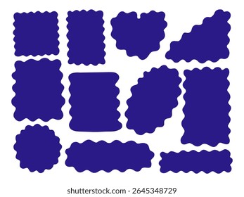 Forme libre Navy Blob et forme de cadre ondulé. Une collection audacieuse de 11 éléments abstraits de forme libre en marine profonde avec des blocs ondulés, des cadres de blobs et des contours ludiques. Idéal pour les graphismes de disposition modernes