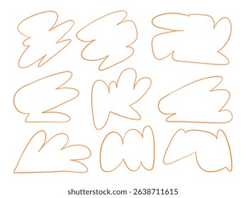 Freeform Orange Abstract Outline Shape. A playful collection of 9 abstract orange outline shapes in freeform hand drawn style featuring expressive curves and dynamic contours. Perfect for creative