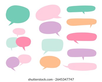 Forma De Bolha De Fala De Pastel De Forma Livre. Um conjunto colorido de doze bolhas de fala pastel de forma livre em várias formas, incluindo oval quadrado arredondado e formas em tons suaves. Perfeito para legendas de bate-papo