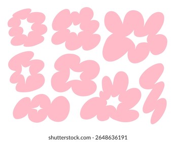 Freeform Pink Abstract Blob Shape. A collection of 8 freeform abstract pink blob shapes with playful edges star cutouts clover forms and zigzag designs and more. Perfect for modern collage sticker art