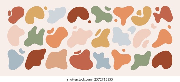 Freeform shape. Set of abstract boho organic liquid forms. Modern graphic design elements. Vector illustrations isolated on beige background.