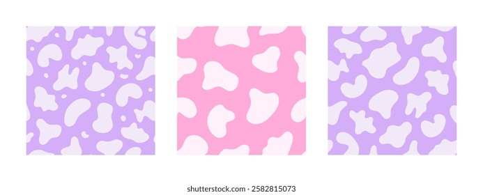Freeform shape. Set of seamless patterns with abstract colorful organic liquid forms. Modern graphic design elements. Vector illustration.