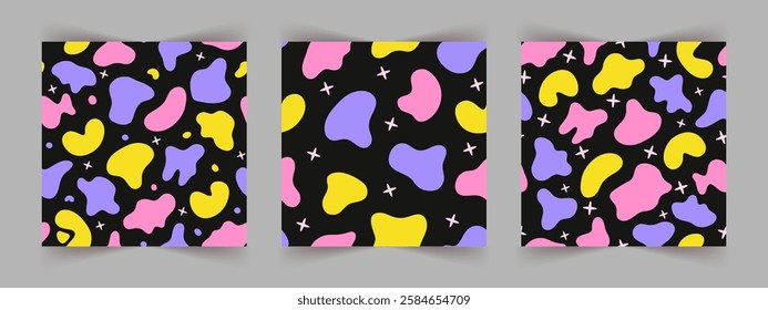 Freeform shape. Set of seamless patterns with Abstract irregular random blobs. Modern forms for design and print. Vector illustration.