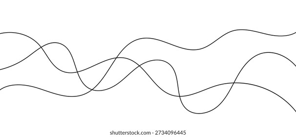 Freehand abstract linear background, tangled wavy strokes and squiggly elements in minimalist black and white style