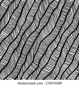 Freehand abstract seamless pattern, vector. Endless doodle illustration for background, fabric, wrap paper. Black-and-white