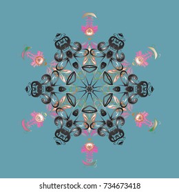Freehand artistic ethnic illustration for adult coloring pages, art therapy, bohemian tattoo, t-shirt patterned print, posters, logo Vector sketch. Zentangle winter snowflake for Christmas, New Year.
